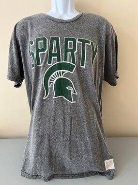 Original Retro Brand SPARTY Michigan State MSU Gray & Green Short Sleeve Tee